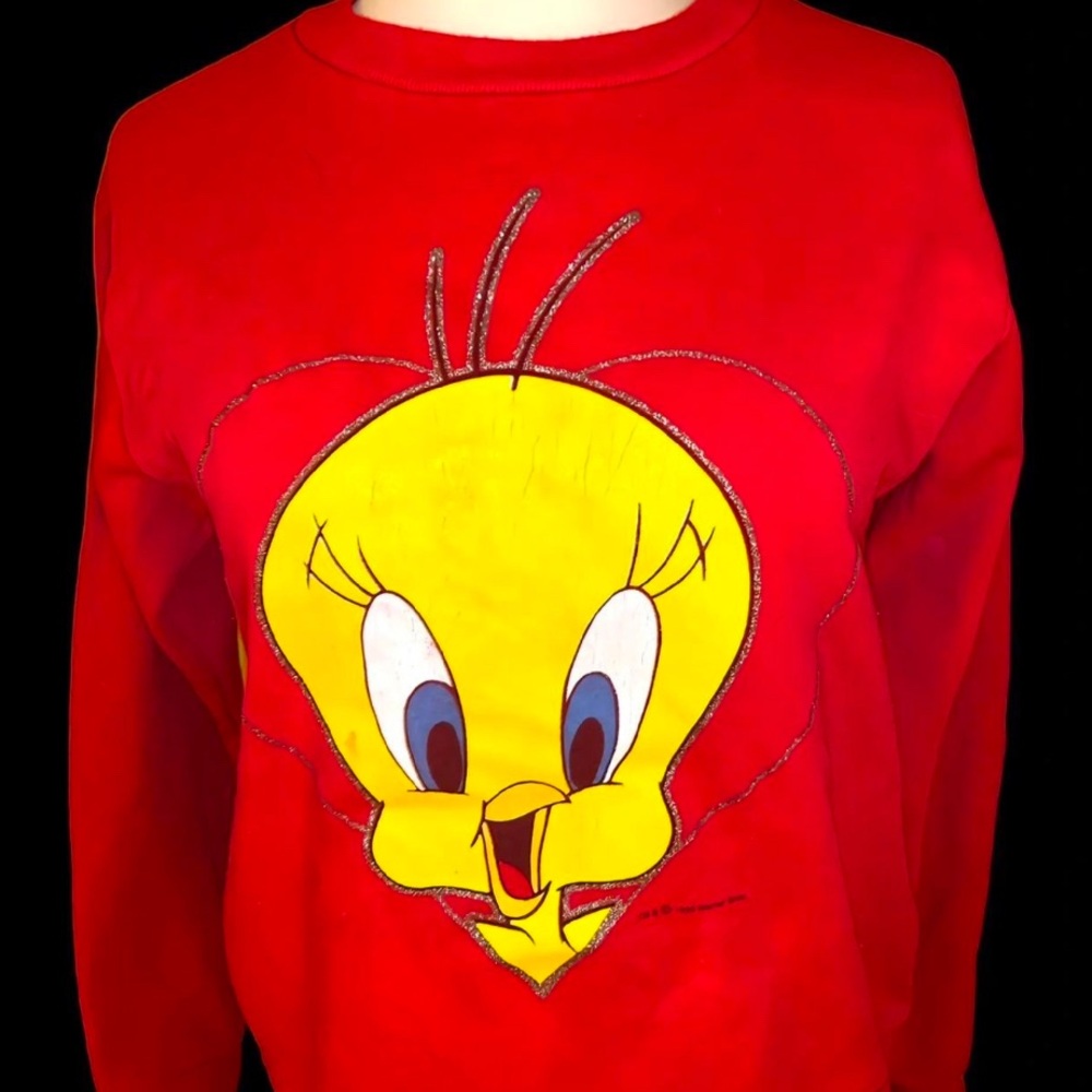 Vintage 1993 Looney Tunes - Tweety Bird Red & Yellow Sweatshirt - Jrs L / Wms Sm